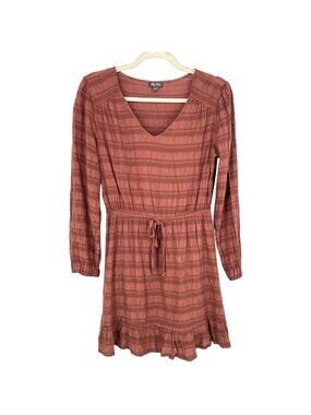 Lily Rose Boho-Style V-Neck A-Line Dress Brown Size Medium